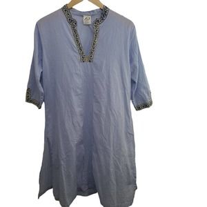 Blue Organic Cotton Women's SZ S Tunic Blouse Zanzibar Islands Beach Coastal